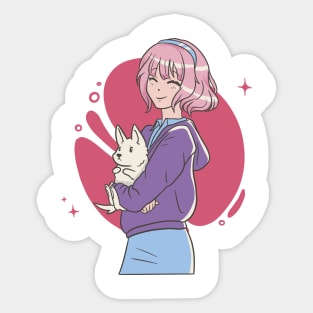 Anime Girl With Dog P Sticker